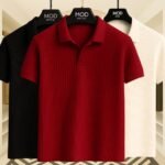 3 Pics Premium Rib Cotton Polo(Black,Maroon,Off White)