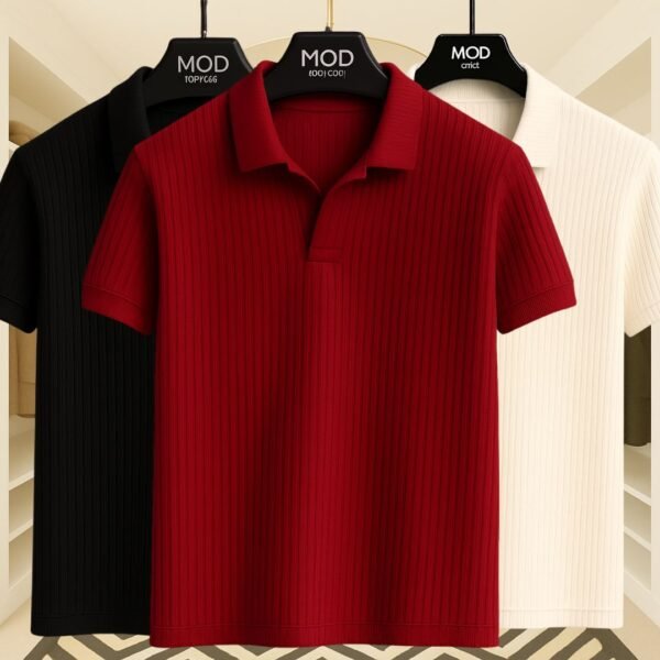 3 Pics Premium Rib Cotton Polo(Black,Maroon,Off White) - Image 1