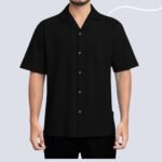 Cuban Colar Cotton Crap Export Shirt(Black) - Image 2