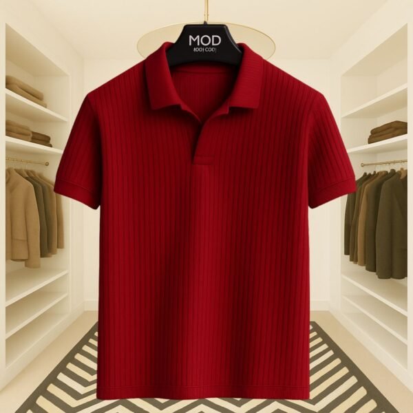 Premium Rib Cotton Polo(Maroon) - Image 1