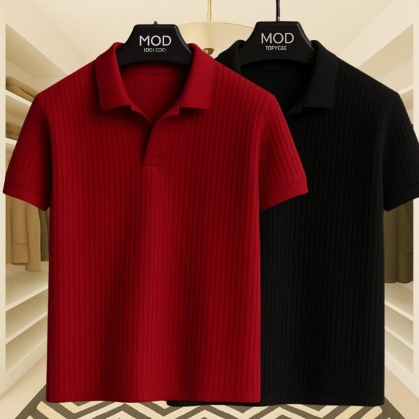 2 Pics Premium Rib Cotton Polo(Maroon,Black) - Image 1