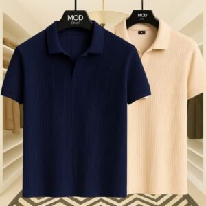 2 Pics Premium Rib Cotton Polo(Navi Blue,Biscuit)