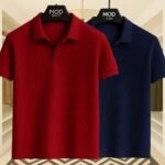 2 Pics Premium Rib Cotton Polo(Maroon,Navi Blue)