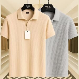 2 Pics Premium Rib Cotton Polo(Biscuit,Ash)