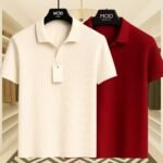 2 Pics Premium Rib Cotton Polo(Off White,Maroon)