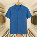 Cuban Colar Cotton Crap Export Shirt(Sky Blue)