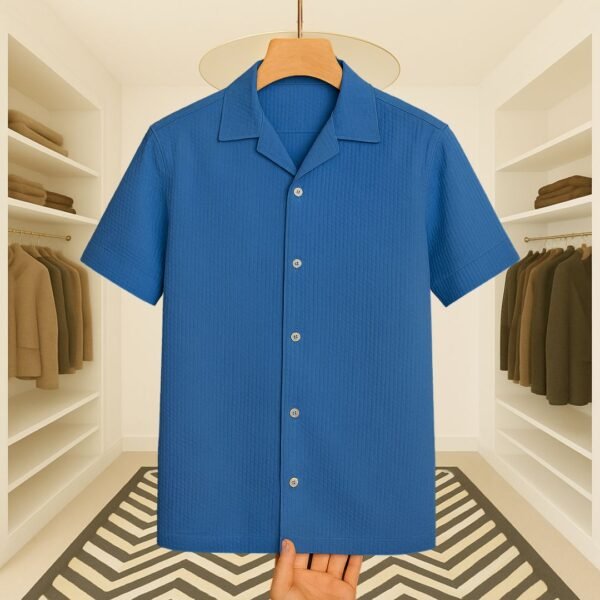 Cuban Colar Cotton Crap Export Shirt(Sky Blue) - Image 1