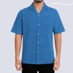 Cuban Colar Cotton Crap Export Shirt(Sky Blue) - Image 2