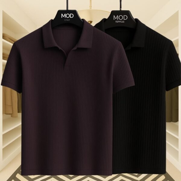 2 Pics Premium Rib Cotton Polo(Chocolate,Black) - Image 1
