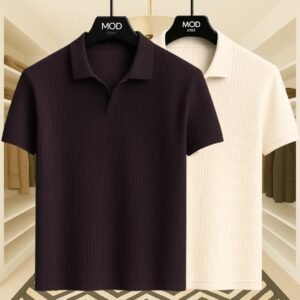 2 Pics Premium Rib Cotton Polo(Off White,Chocolate)