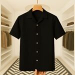 Cuban Colar Cotton Crap Export Shirt(Black)