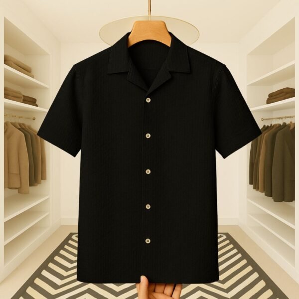 Cuban Colar Cotton Crap Export Shirt(Black) - Image 1