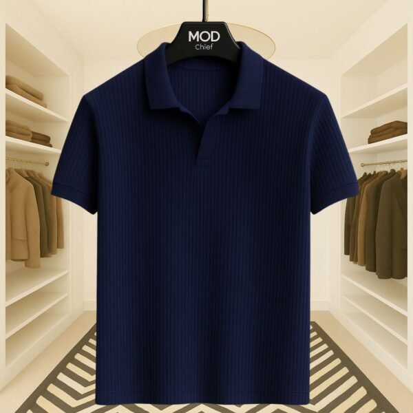 Premium Rib Cotton Polo(Navi Blue) - Image 1