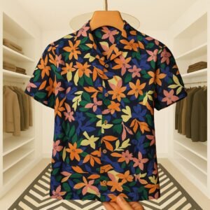 Cuban Colar Cotton Crap & Line Export Shirt