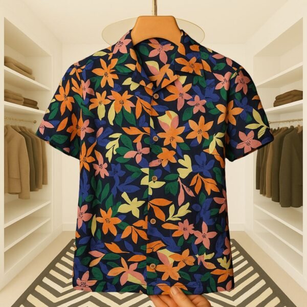 Cuban Colar Cotton Crap & Line  Export Shirt - Image 1