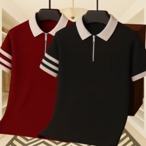 2 Pics Zipper Polo – Premium Export Quality PK Cotton Comfort(Maroon,Black)