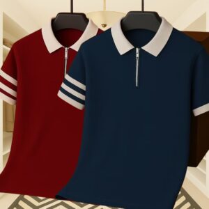 2 Pics Zipper Polo – Premium Export Quality PK Cotton Comfort(Maroon,Blue)