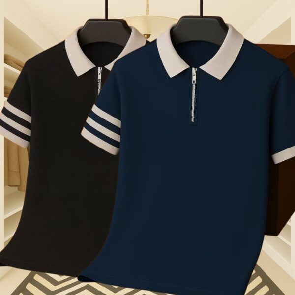 2 Pics Zipper Polo – Premium Export Quality PK Cotton Comfort(Black,Blue) - Image 1
