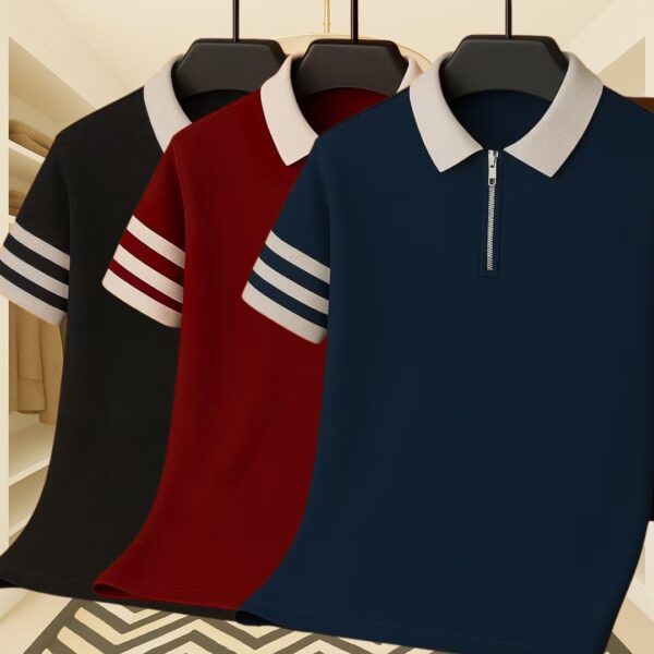 3 Pics Zipper Polo – Premium Export Quality PK Cotton Comfort(Maroon,Black,Blue) - Image 1