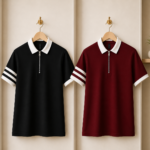 2 Pics Zipper Polo – Premium Export Quality PK Cotton Comfort(Maroon,Black)
