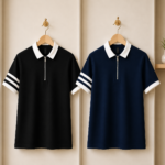 2 Pics Zipper Polo – Premium Export Quality PK Cotton Comfort(Black,Blue)