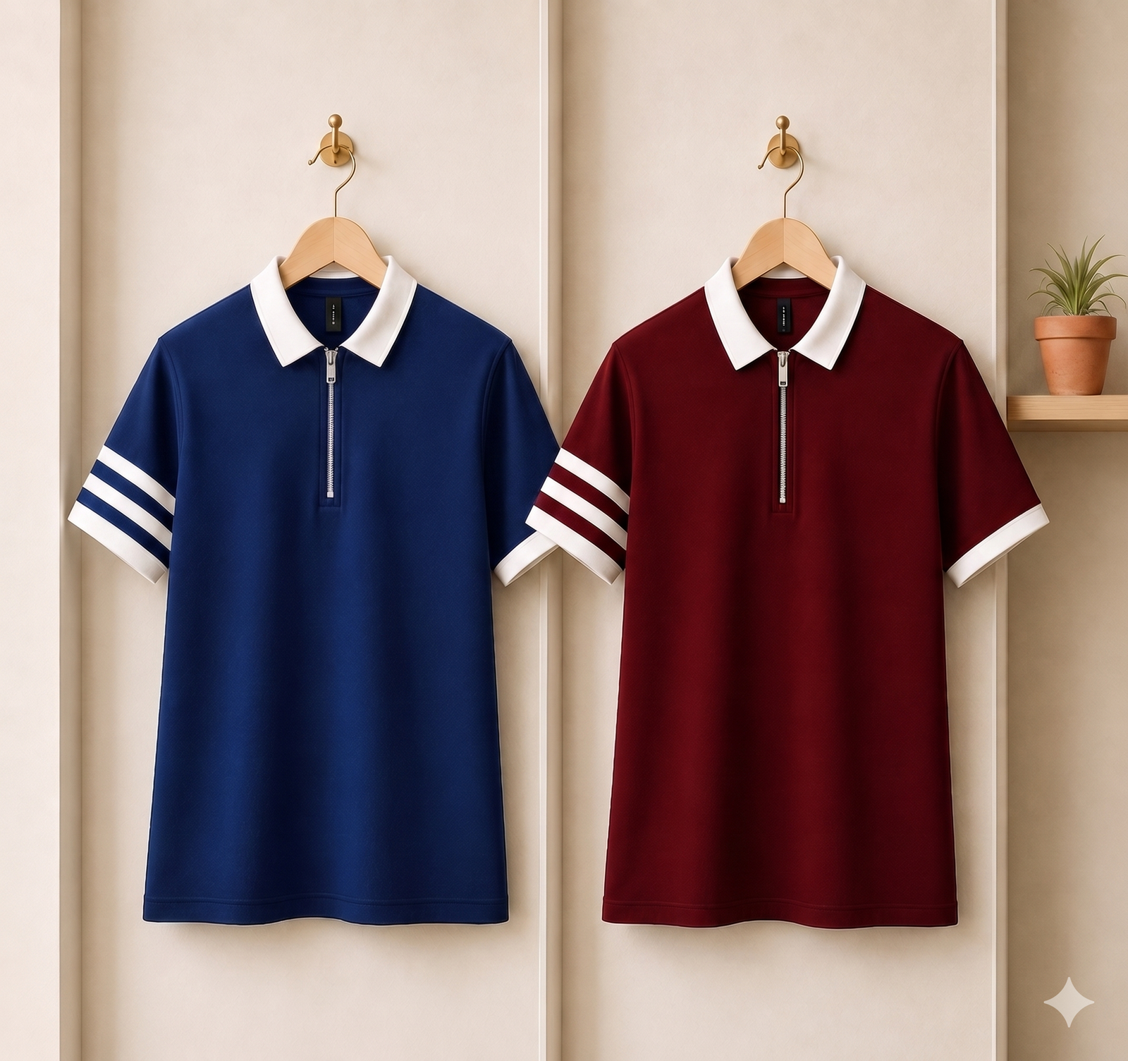 Gemini_Generated_Image_nmbapgnmbapgnmba 2 Pics Zipper Polo – Premium Export Quality PK Cotton Comfort(Maroon,Blue) - Image 1