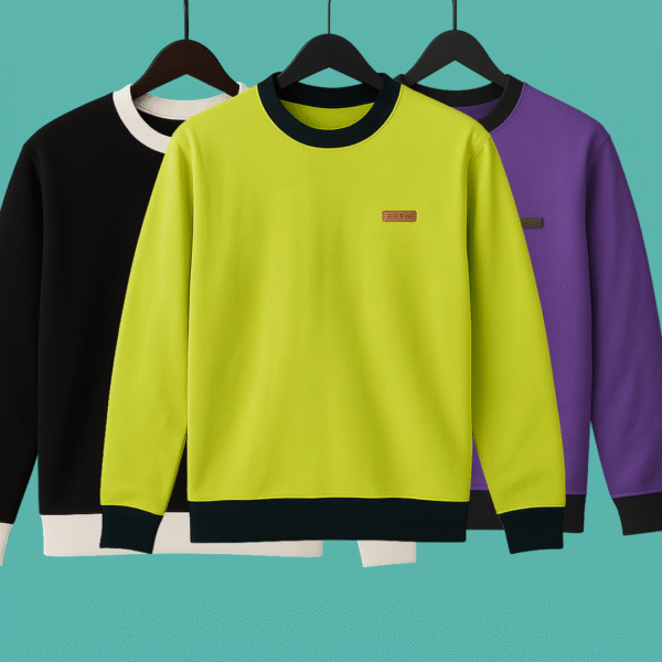 3 Pics Premium Export Quality Full Sleeve T-Shirt(Leem Green,Purple,Black) - Image 1