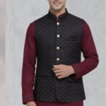 Maroon Panjabi and Black Koti Set for a Timeless Look(Maroon & Black)