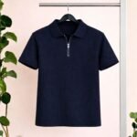 Men’s Premium Waffle Zipper Polo(Blue)