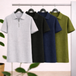 4 Pics Men’s Premium Waffle Zipper Polo(Olive,Black,Blue,Ash)