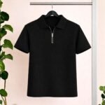 Men’s Premium Waffle Zipper Polo(Black)