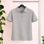 Men’s Premium Waffle Zipper Polo(Ash)