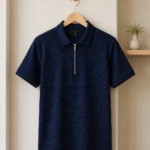 Men’s Premium Waffle Zipper Polo(Blue)