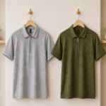 2 Pics Men’s Premium Waffle Zipper Polo(Ash,Olive)