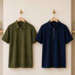 2 Pics Men’s Premium Waffle Zipper Polo(Blue,Olive)