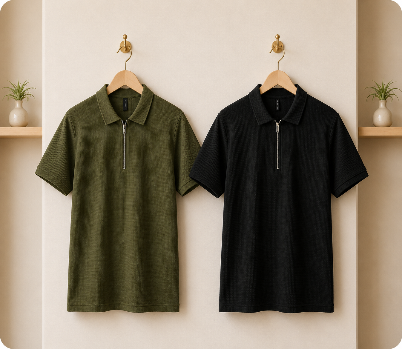 ChatGPT Image May 7, 2026, 09_52_07 PM 2 Pics Men’s Premium Waffle Zipper Polo(Black,Olive) - Image 1