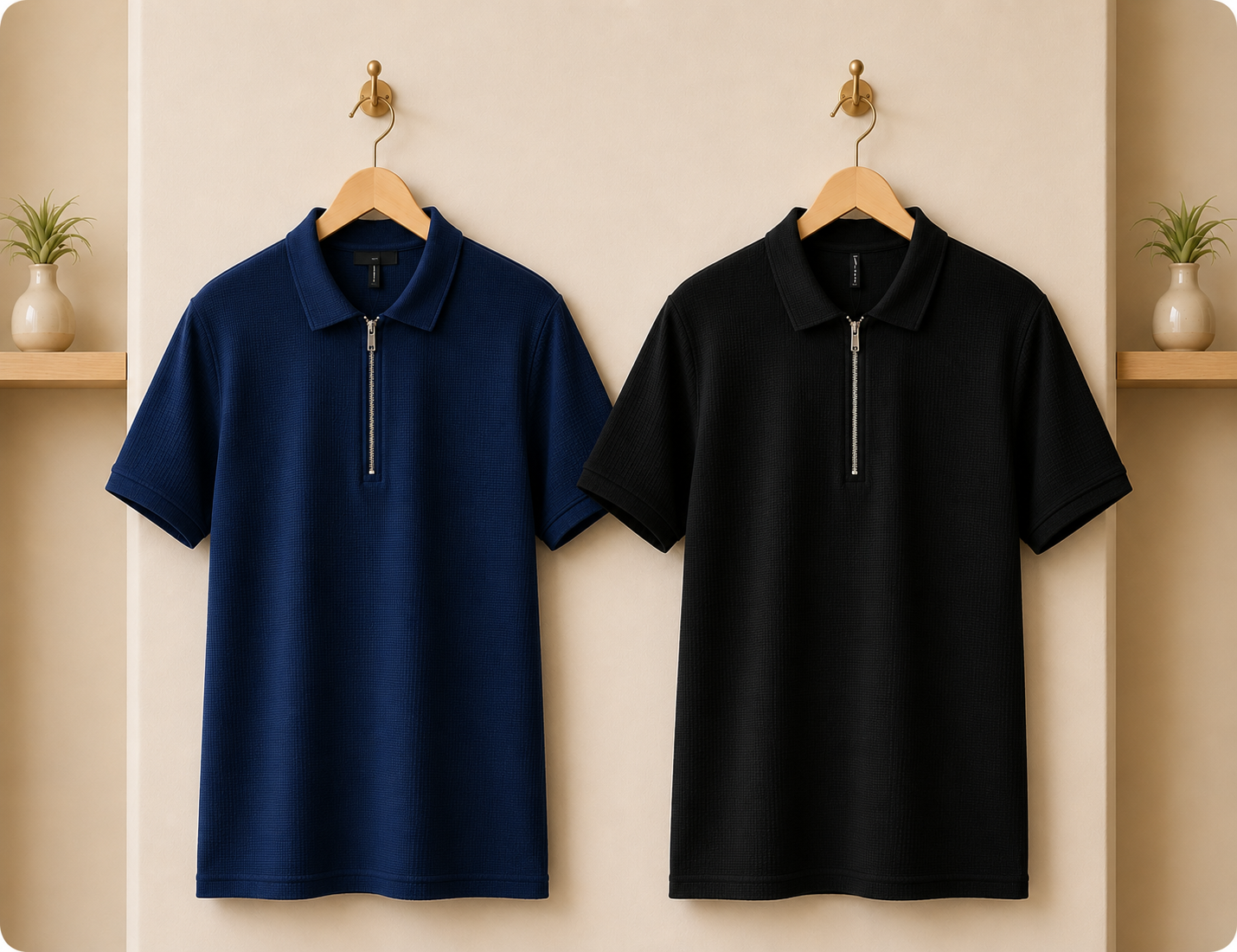 ChatGPT Image May 7, 2026, 10_35_49 PM 2 Pics Men’s Premium Waffle Zipper Polo(Black,Blue) - Image 1