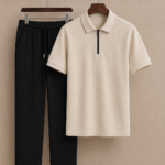 Mens Premium Zipper Polo Set(Off White&Black)