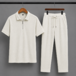 Mens Premium Zipper Polo Set(Off White)