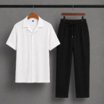 Mens Premium Korean Cherry White Shirt & Black Pant