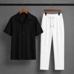 Mens Premium Korean Cherry Black Shirt & White Pant