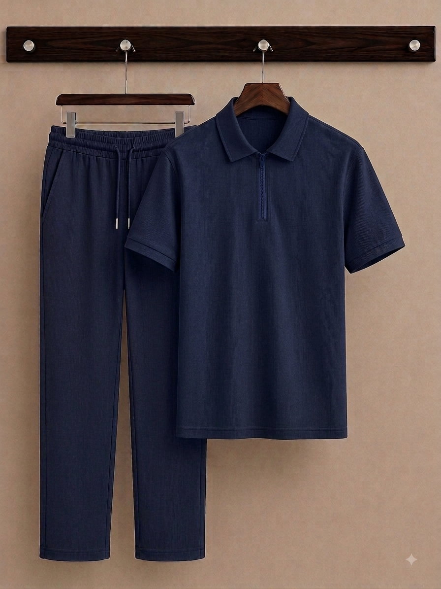 Gemini_Generated_Image_4uqncj4uqncj4uqn Mens Premium Zipper Polo Set(Blue&Blue) - Image 1