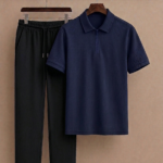 Mens Premium Zipper Polo Set(Blue&Black)