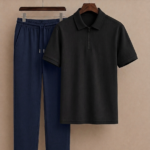 Mens Premium Zipper Polo Set(Black&Blue