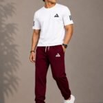 T-shirt with Trouser Full track Suit -White&Maroon