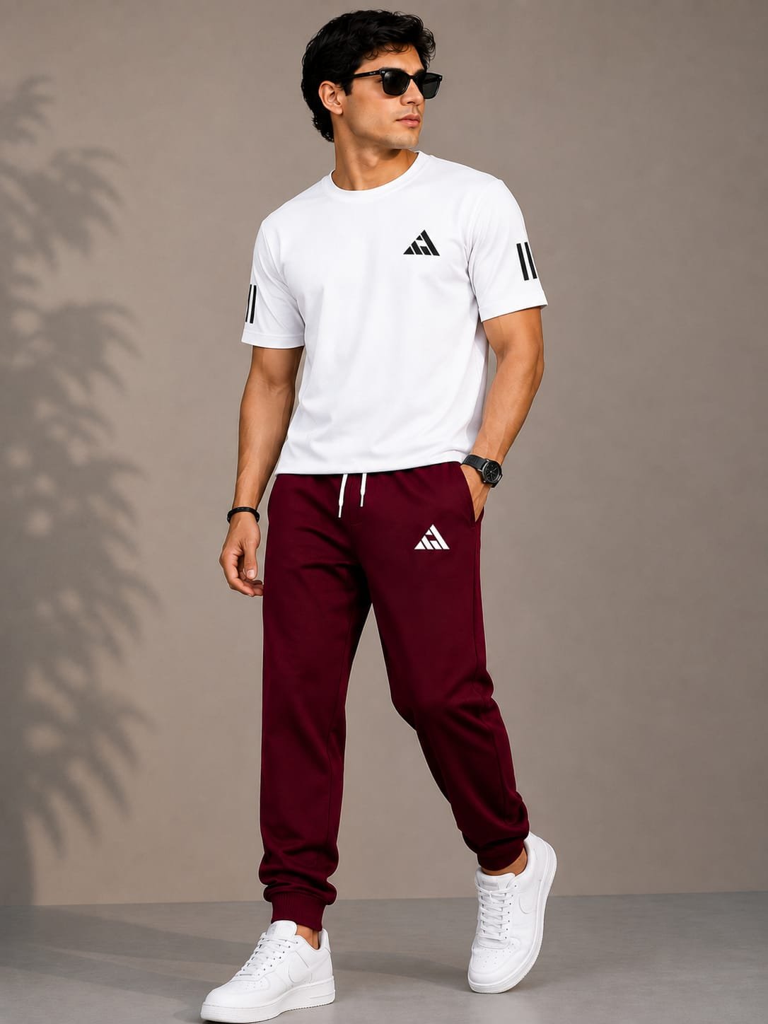 WhatsApp Image 2026-08-10 at 23.14.01 T-shirt with Trouser Full track Suit -White&Maroon - Image 1