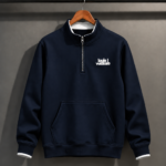 Mens Winter Half Metal Jipper Pullover Sweatshirt-Blue