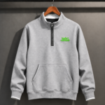 Mens Winter Half Metal Jipper Pullover Sweatshirt-Gray
