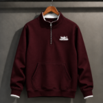 Mens Winter Half Metal Jipper Pullover Sweatshirt-Maroon