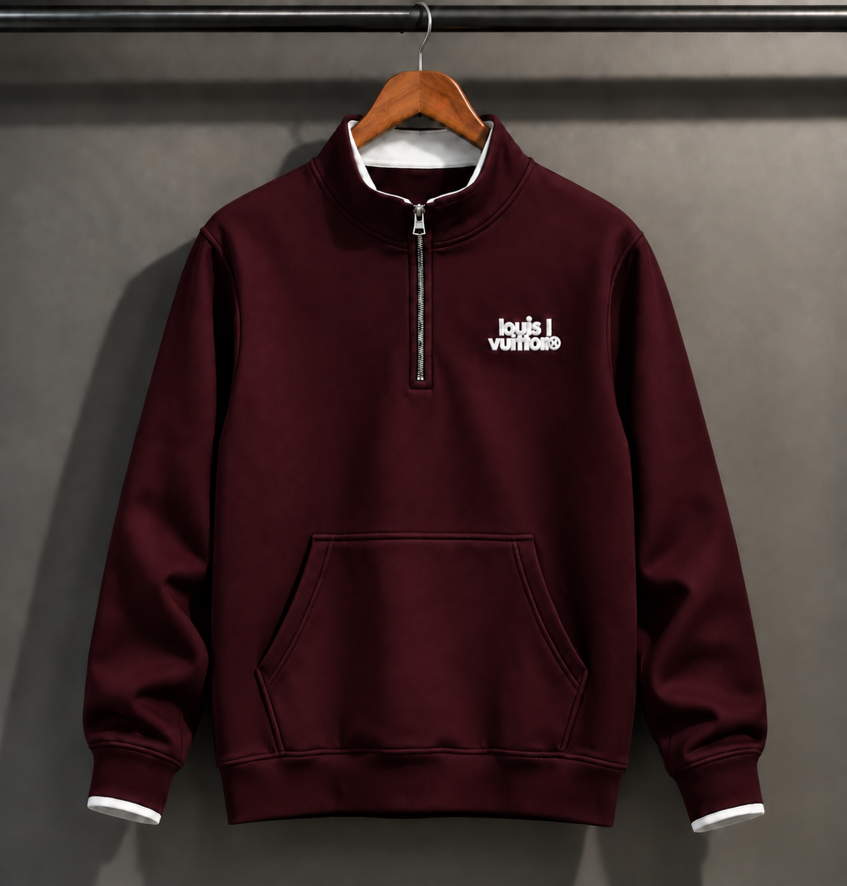 ChatGPT Image Sep 9, 2026, 11_08_00 PM Mens Winter Half Metal Jipper Pullover Sweatshirt-Maroon - Image 1